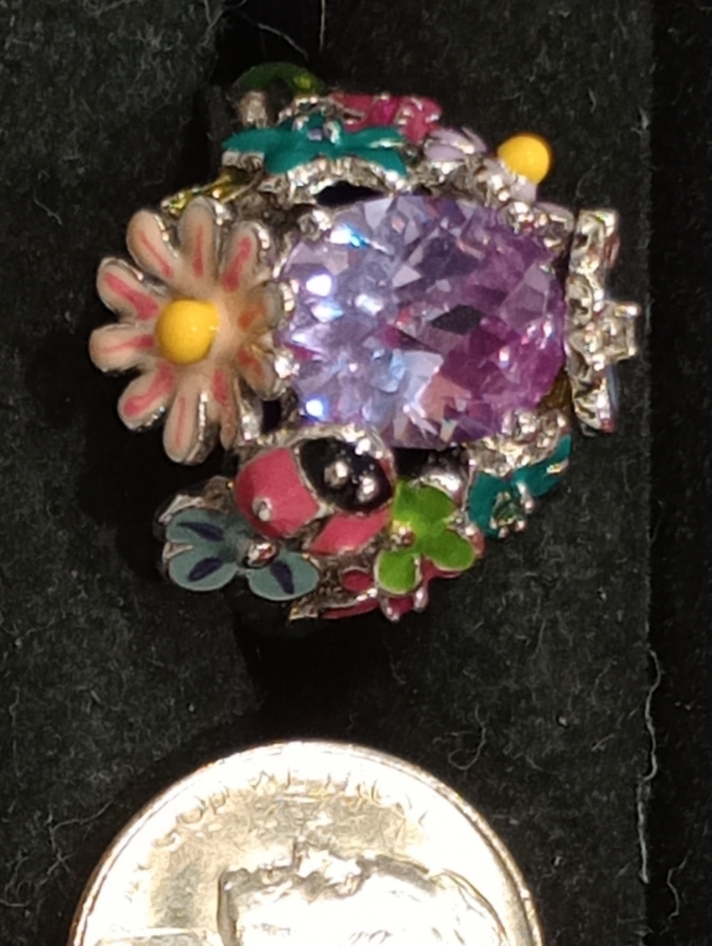 Park Lane Lavender Crystal Enamel Floral Ring with Multi-Color Accents - Picture 2 of 12